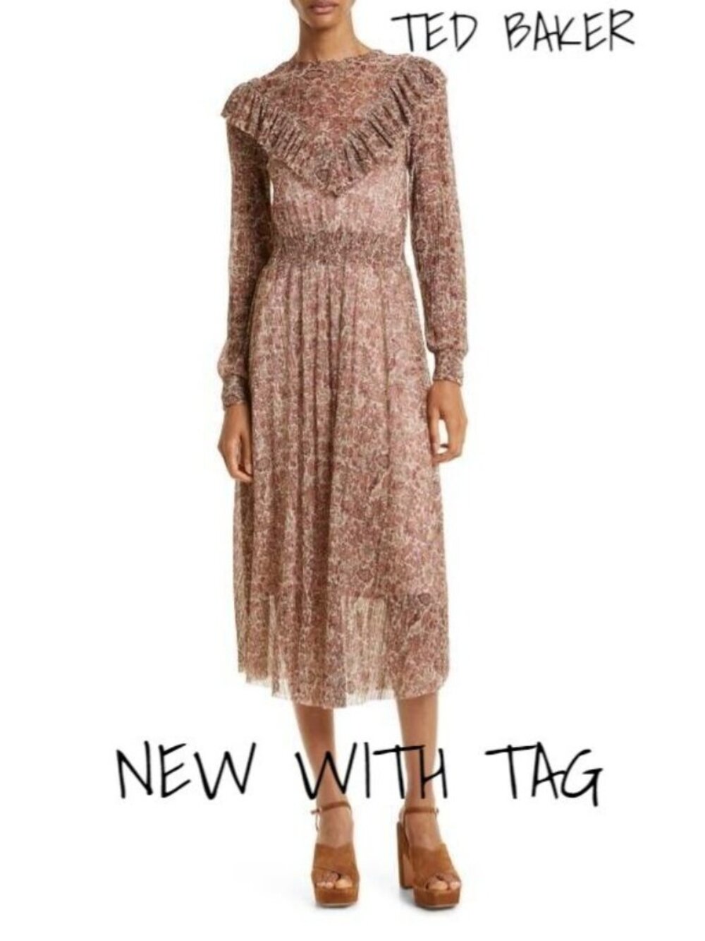 Ted Baker Long Sleeve Midi Dress Size 2 US New With Tag - Picture 3 of 4